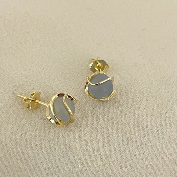 18k Gold Filled Jade Stud Earrings - Picture 4 of 7